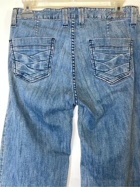 Vintage Guess Light Blue Bell Bottoms with Back Pocket Braiding
